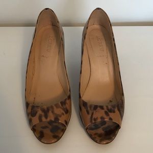 J. Crew peep toe high heel animal print shoes